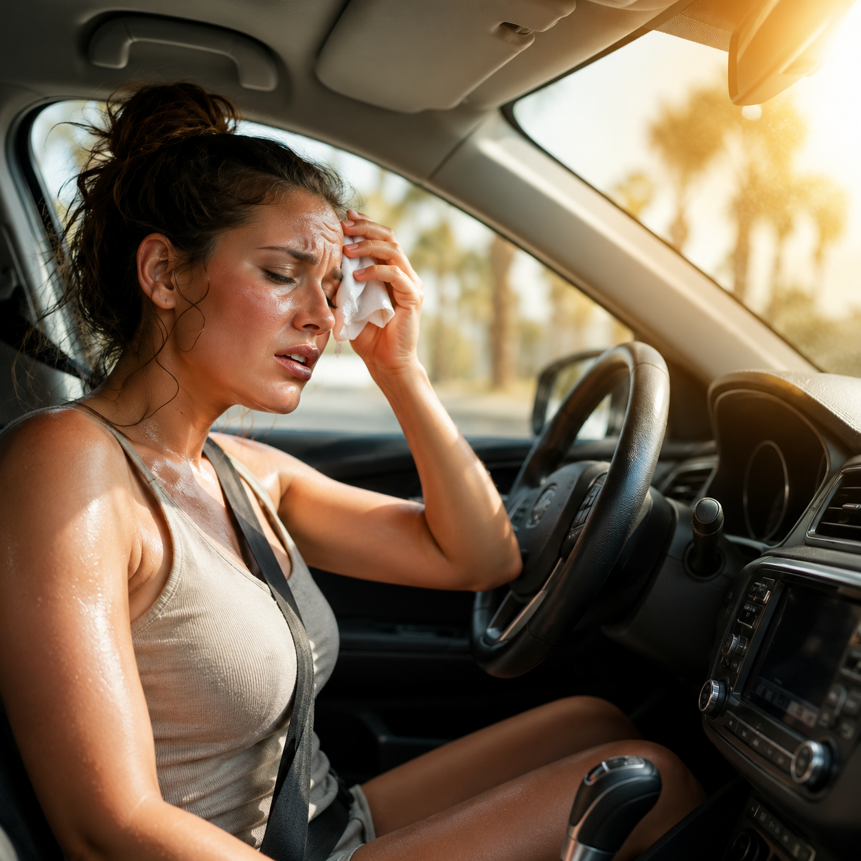 Driver hot in car with weak air conditioning